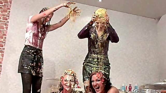 Party lesbos get tits and ass messy in WAM 4some