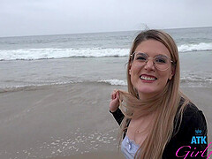 Outdoor fingering in HD POV with blonde Riley Rose and her man