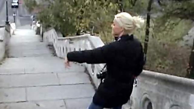 Sophie Moone the sexy blonde walks around the Buda Castle