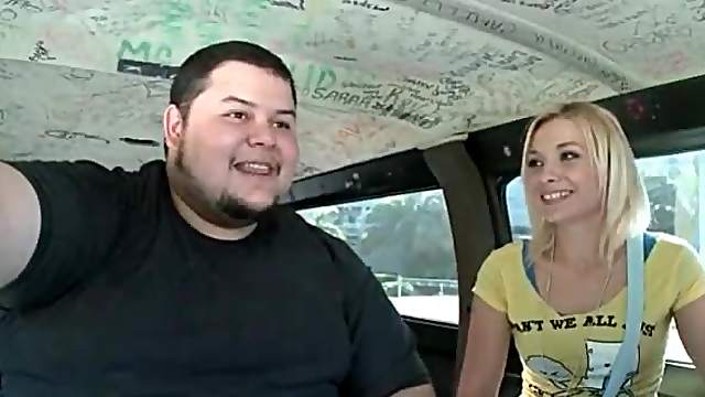 Amateur blonde hottie teasing penis in the sex bus
