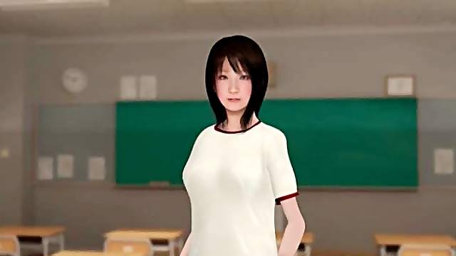 Anime sweetie masturbating and eating big shaft