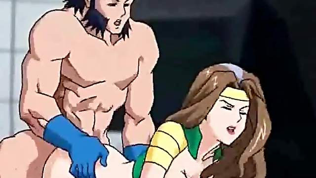 Two hot Hentai chicks suck some guy's prick and ride it by turns