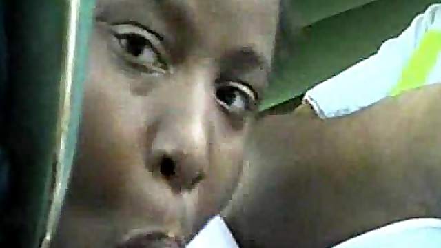 Fat ebony chick gives a hot blowjob outdoors in POV clip