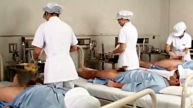 Asian nurses slurping cum out of loaded shafts in group