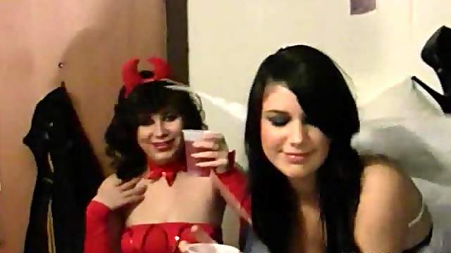 Sexy college tramps having fun at a cosplay sex party