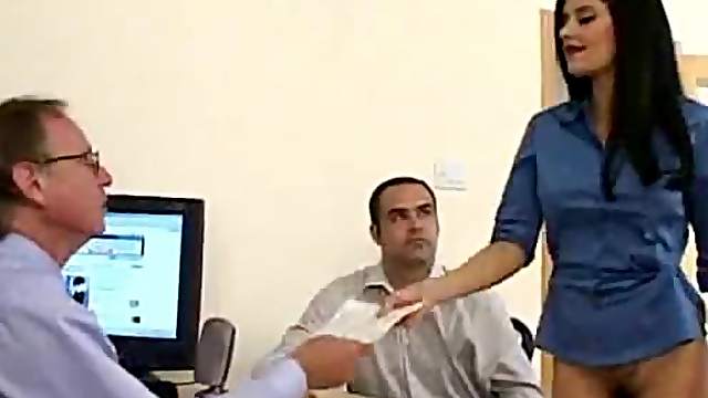 Sexy secretary forgets to put her skirt on while serving coffee to her boss