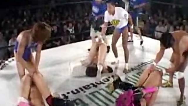 Salacious Asian girls get fucked by boxers on a ring