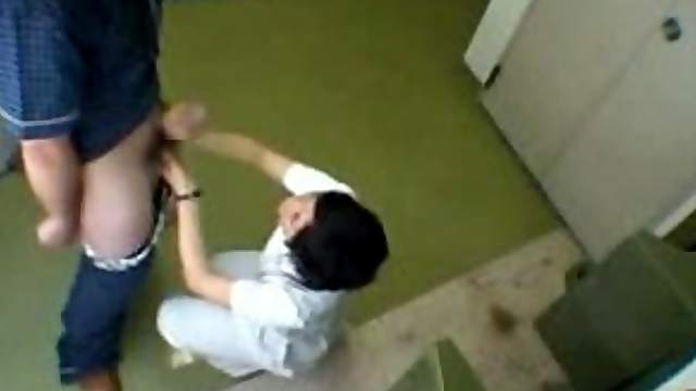 Japanese nurse washes some guy's dick in a bathroom