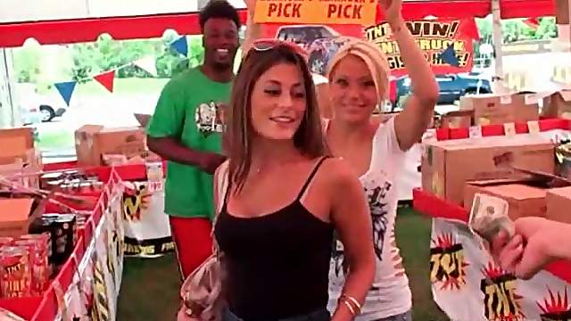 Splendid blonde amateur showing tits for money in public