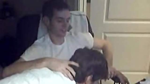Fag is giving a blowjob to his gay friend on cam