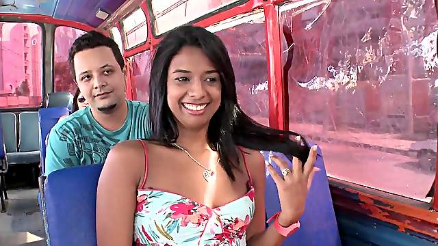 Charming brunette Susan blows and gets fucked doggy style in a bus