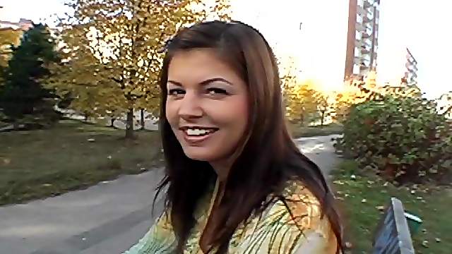 Hot girl sucks a cock and gets fucked from behind outdoors