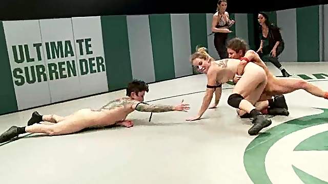 Nasty chicks show their wrestling skills and finger pussies