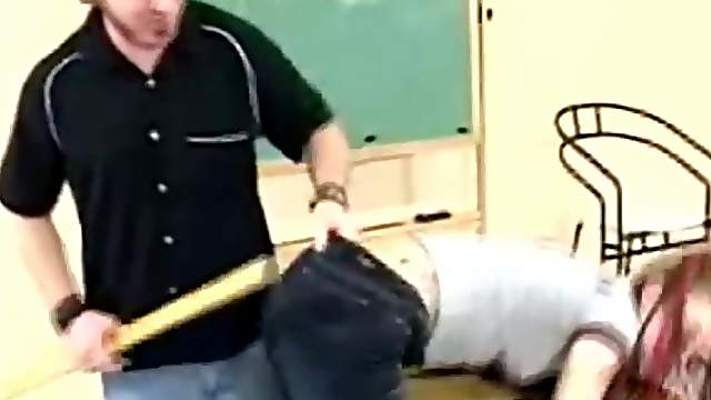 Sexy redhead teen's spanked by her teacher in class