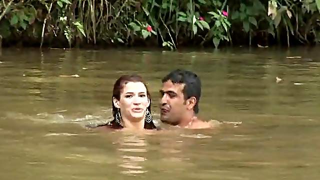 Sexy Dani Duran swims in a lake and fucks on a lawn