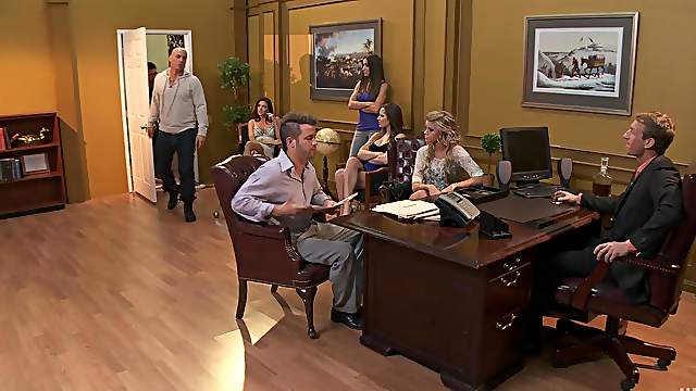 Capri Cavanni and Sadie Holmes has threesome sex with a bald guy