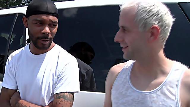Blond fairy gives head to a black stud and welcomes his BBC in his ass