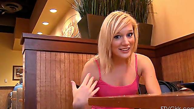 Beautiful blonde is quite glad to participate in an interview