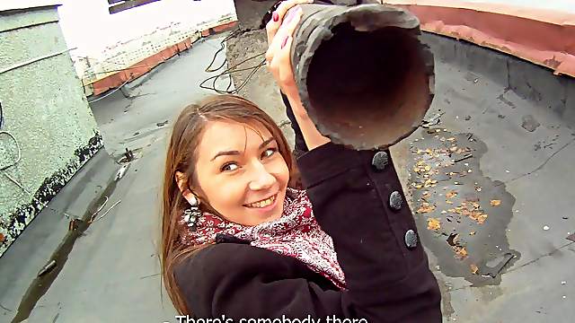 Amateur chick gives a blowjob to a stranger in the street
