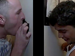 Dude gives guy naughty blowjob through blowjob in gloryhole Gays scene