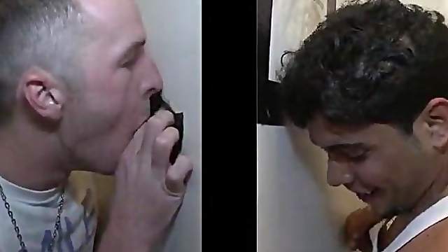 Dude gives guy naughty blowjob through blowjob in gloryhole Gays scene