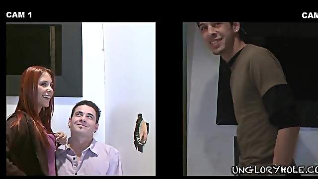 Gay guy gives a hot blowjob at a gloryhole to a throbbing dick