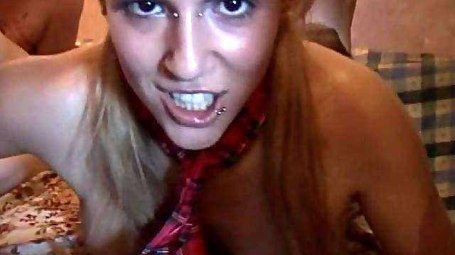 Amateur gangbang in the kitchen with 2 girls