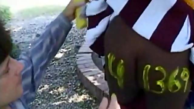 Horny ebony skank gets fucked doggy style in the garden