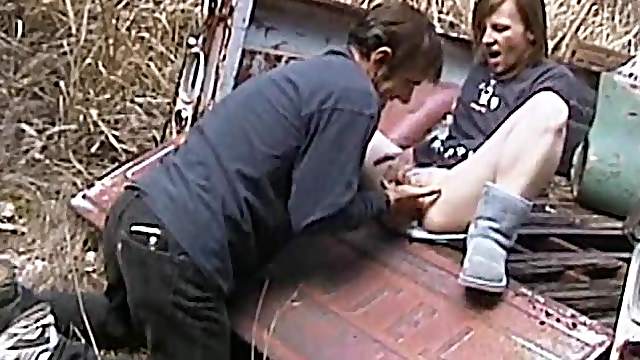 Ugly amateur chick sucks and rides a wang in a forest in reality clip