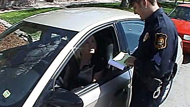 Blond bitch seduces a cop and takes him to her place for sex