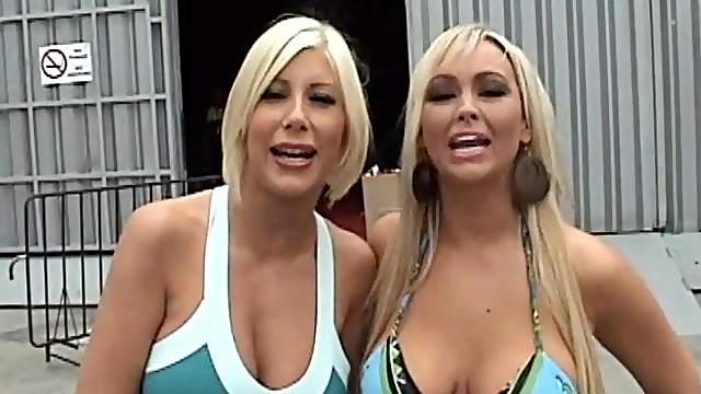 Fun backstage footage of sexy blondes playing around nude
