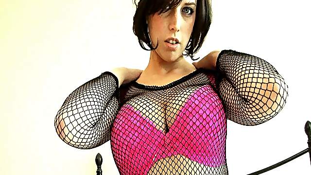 Louisa May with big tits,in fishnet teases nipples in solo model scene
