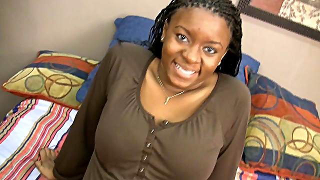 Busty ebony teen Eunique blows a guy in amateur POV