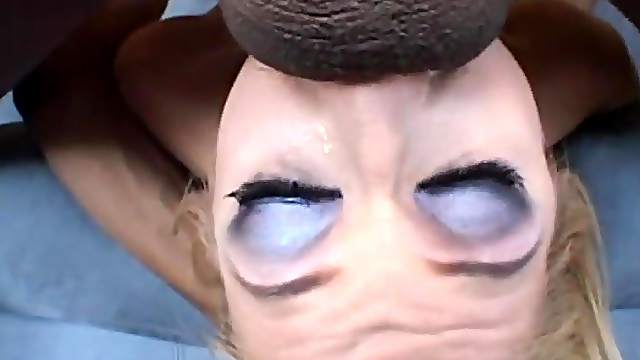 High-heeled blonde with small tits enjoying an interracial gangbang