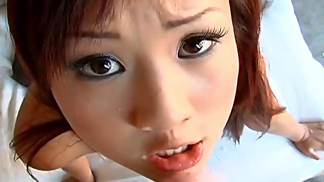 Redhead asian hottie Tia Tanaka gets a white cock for a suck