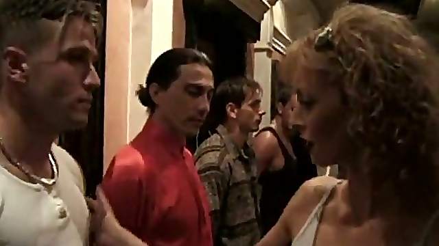 Affectionate cougar giving huge dick blowjob then getting gangbanged hardcore