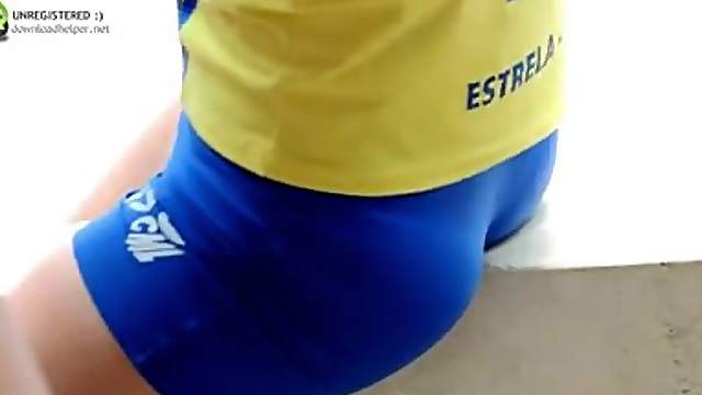 A chick wearing sexy shorts gets caught on a voyeur's cam