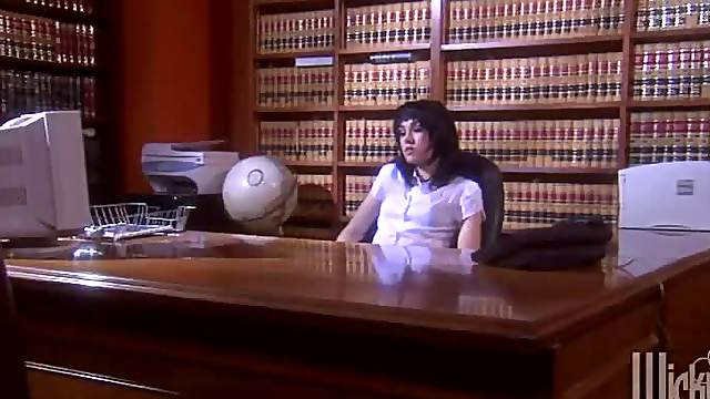 Horny Brunette Masturbates Her Wet Pussy In An Office