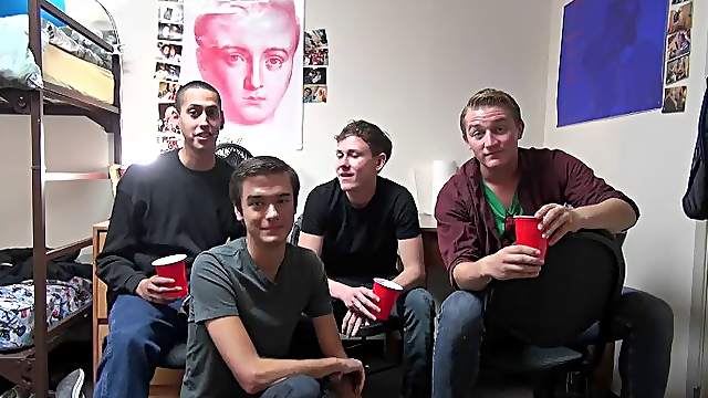 Skinny gay guy with glasses enjoying a hardcore gangbang