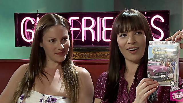 Raven-haired slutty lesbians in a cute interview show presented by Girlfriend films