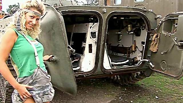 Very horny blonde masturbates erotically in a tank