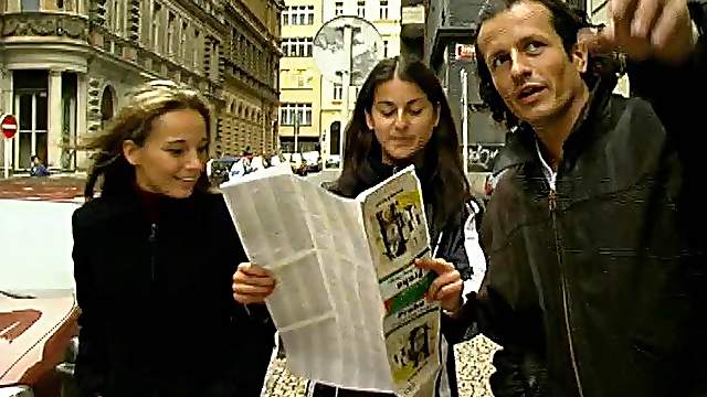 Teen tourists take turns on a stranger's cock in a spicy threesome
