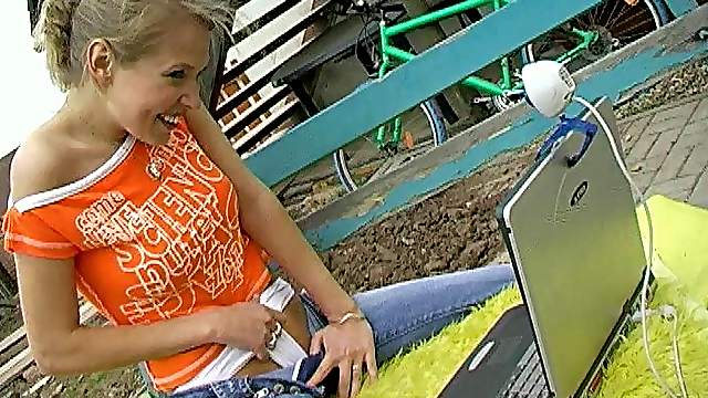 Jeans-clad teen with big gorgeous tits enjoying a hardcore vibrator fuck