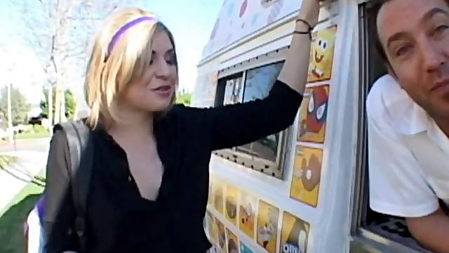 Girl fucks the ice cream man with a big cock in his truck