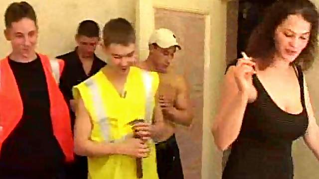 A group of dudes fucks a chick then cum all over her body
