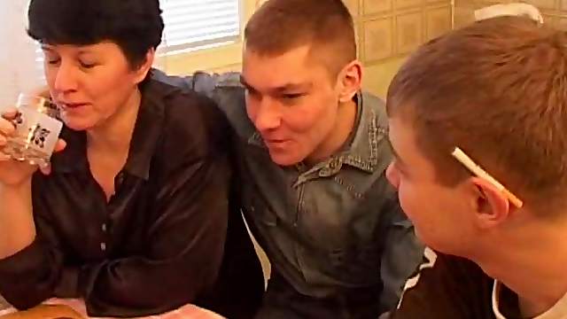 She invites multiple guys over for lunch and fucks them all