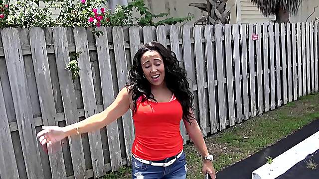 Brunette broad has a big cock stuffed in her face close up
