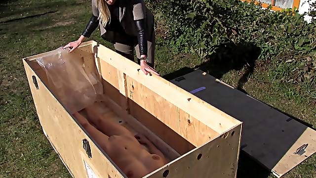 Her mail order sex slave comes and she fucks her outdoors