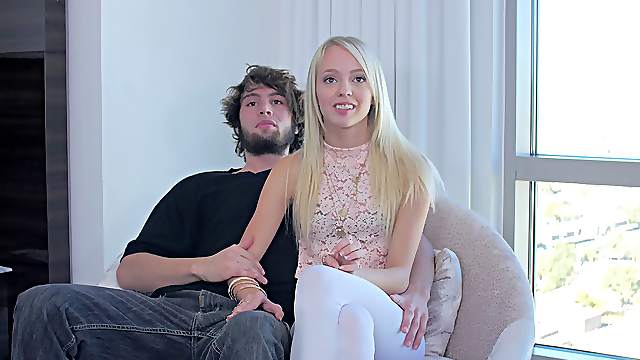 Dildoing a skinny blonde's ass before sliding a dick inside her