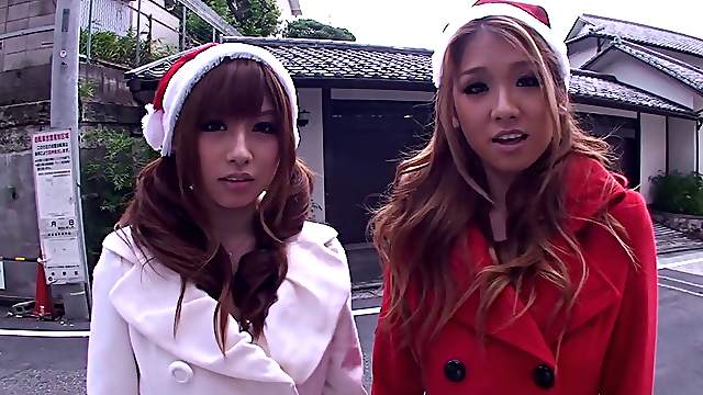 Adorable and busty Japanese bitches pleasuring one lucky dude